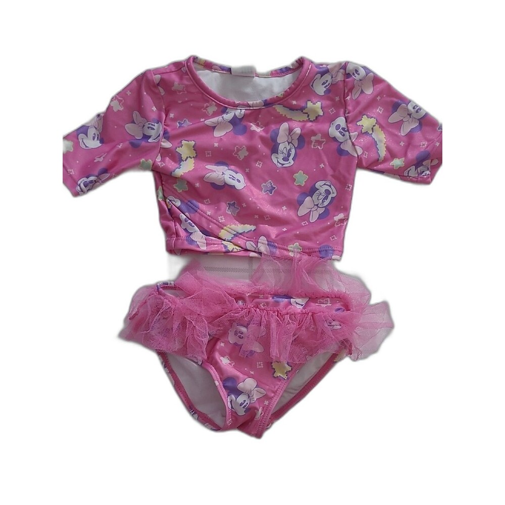 Disney 3T Girls Pink & Purple Minnie Swim Top and Ruffle Bottoms 2 piece set